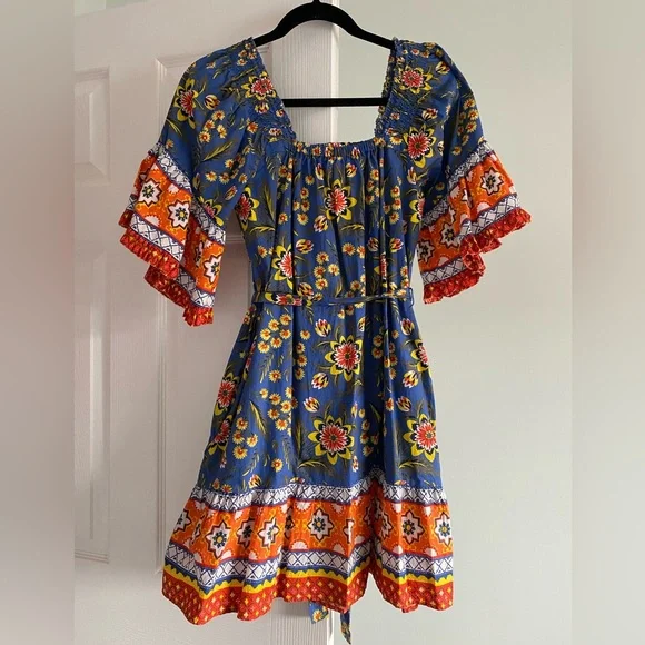 Joie Chloris Off-The-Shoulder Printed Cotton Summer Dress, Baja Blue Extra Small - Picture 3 of 3